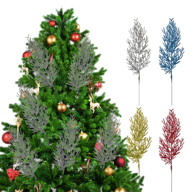 Ramo de Adornos Navideños Diy - Adorno de Plástico de 30 Cm para Manualidades En Azul Cielo, Dorado, Rojo y Plateado | Centro de Mesa Festivo y Decoración Navideña