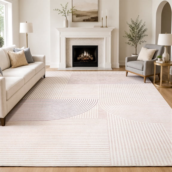 UNTIMATY 8'x10' Area Rugs for Living Room, Arch Pattern Low Pile Textured Rugs Carpets, Washable Modern Rug for Living Room Bedroom Dining Room, Beige