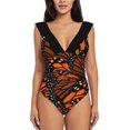 thumbnail image 5 of Winging It ( Orange ) One Piece Swimsuit Women Ruffle Monokini Shoulder Swimsuit Bathing Suit Swim Wear Orange Monarch, 5 of 5