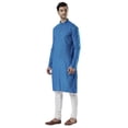 thumbnail image 3 of Ethnix Men's Indian Mandarin Collar Pure Cotton Textured Kurta Tunic Pajama Set; Blue; MD, 3 of 4