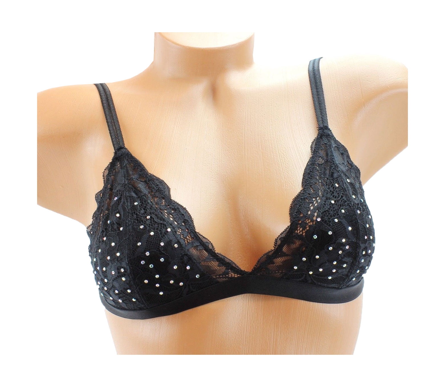 Victoria's Secret Pink Range Black Lace Bralette with Diamontes Size Large BNWT Victoria's Secret Pink Range Black Lace Bralette with Diamontes Size Large BNWT