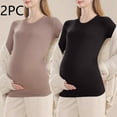 thumbnail image 2 of Annhoo 2pc Maternity Casual Blouse Solid Color Long Sleeve Crew Neck Shirts Comfy Pregnancy Dressy Tunic Tops Basic Clothes, 2 of 4