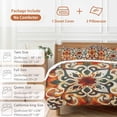 thumbnail image 6 of 3 Piece Burnt Orange Green Duvet Cover Set Full Size, Microfiber Comforter/Quilt Cover with Corner Ties and 2 Pillowcases, Vintage Abstract Flowers All Season Soft Bedding with Zipper Closure, 6 of 8