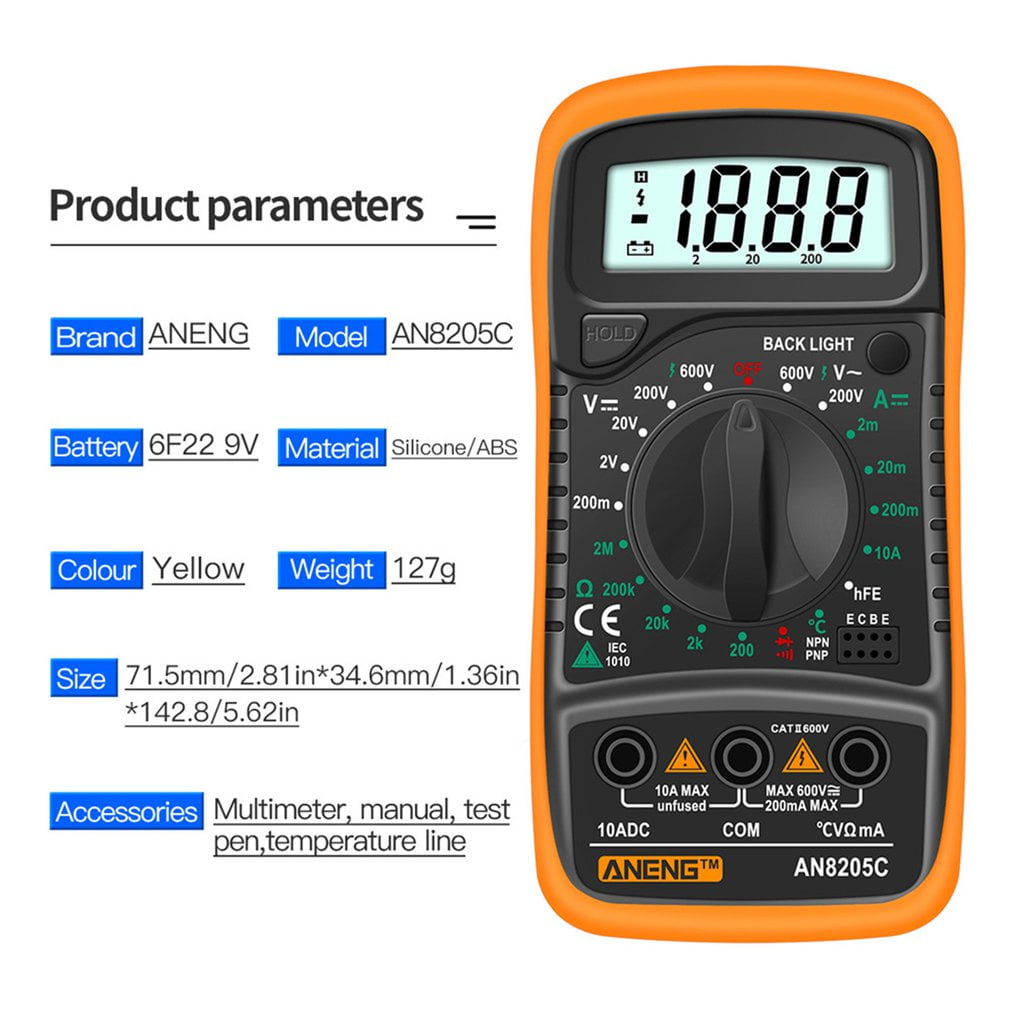 DIGITAL MULTIMETER MULTI-FUNCTION Tester LCD Volt Amp Ohm Meter High