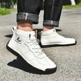 thumbnail image 6 of Mens Casual Leather Boots Vintage Lace Up High Top Bare Boots Lightweight Non-Slip Driving Flat Shoes White 12 US, 6 of 7