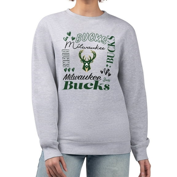 Women's G-III 4Her by Carl Banks Heather Gray Milwaukee Bucks Collage Team Graphic Fleece Pullover Sweatshirt