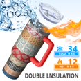 thumbnail image 2 of 1pc Bohemian Flowers 40oz Tumbler with Straw & Handle - Insulated Stainless Steel Cup | Holiday Gift for Man Women (Christmas, Valentine's, Birthday), 2 of 5
