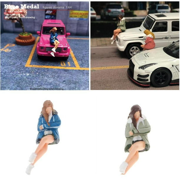 2 Piezas 1:64 Diorama Modelo en Miniatura para Decoración de Exhibición de Escenas de Automóviles Yotijar Modelos en miniatura personas muñeca