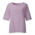 thumbnail image 5 of Ruimatai Women's Summer Cotton Loose Shirt Blouse Cropped Sleeves Round Neck Casual Comfortable Fashion Top Breathable Lightweight T-Shirt, 5 of 6