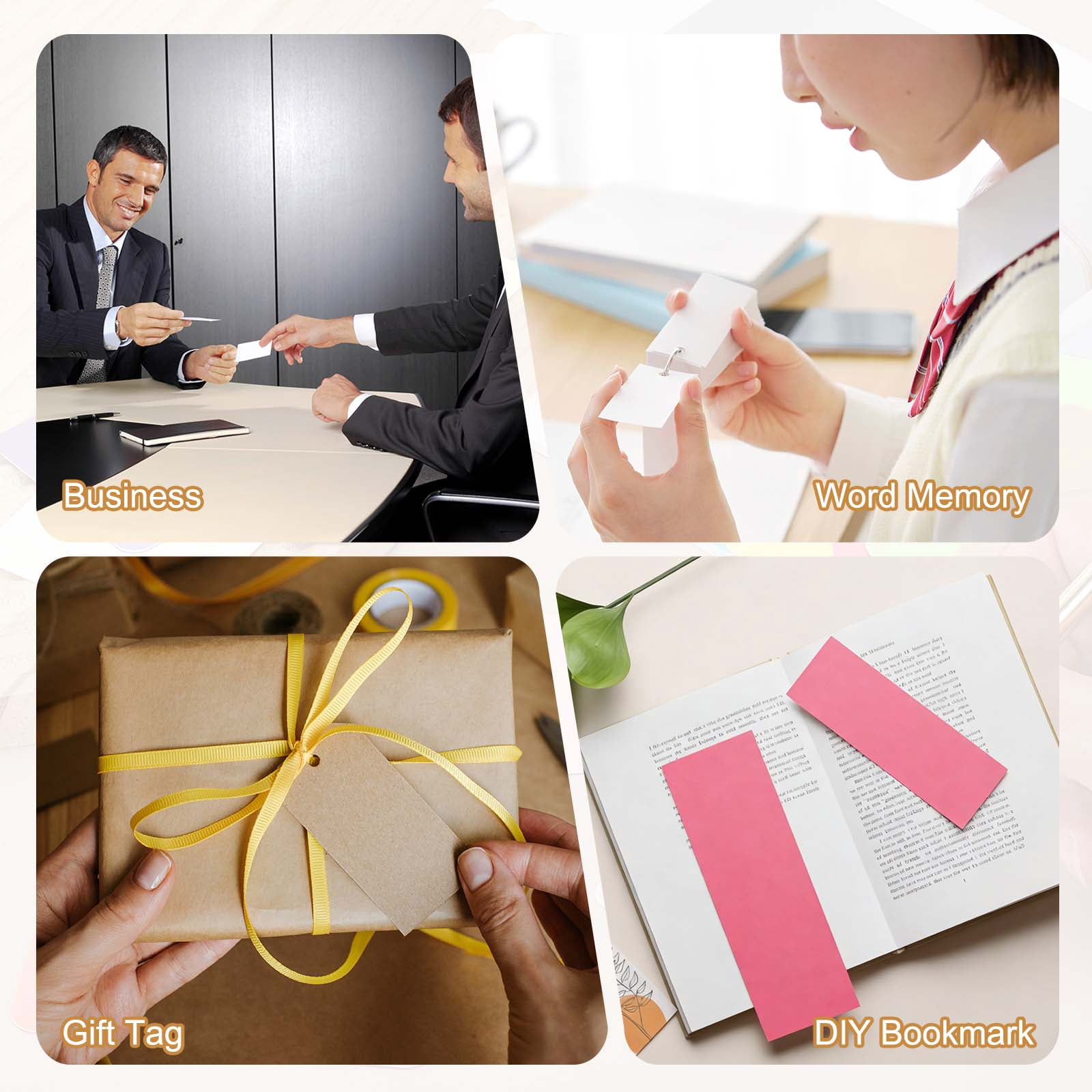 Uxcell 200 Sheets Small Blank Cards, 2.1"x 3.5" Double Sided Thick Cardstock 350gsm Cardstock Rounded Corner Index Card for DIY Thank You Greeting Gift Tags Paper Crafts, Brown