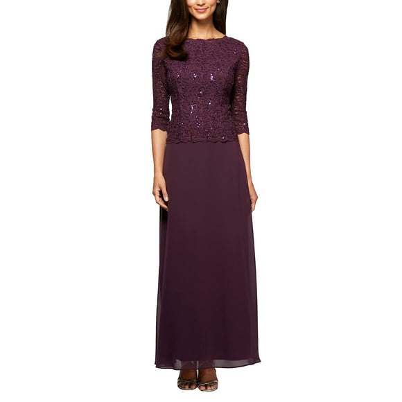 Alex Evenings Women's Long Lace Mock Dress with Full Skirt (Petite Regular Sizes), Deep Plum, 18