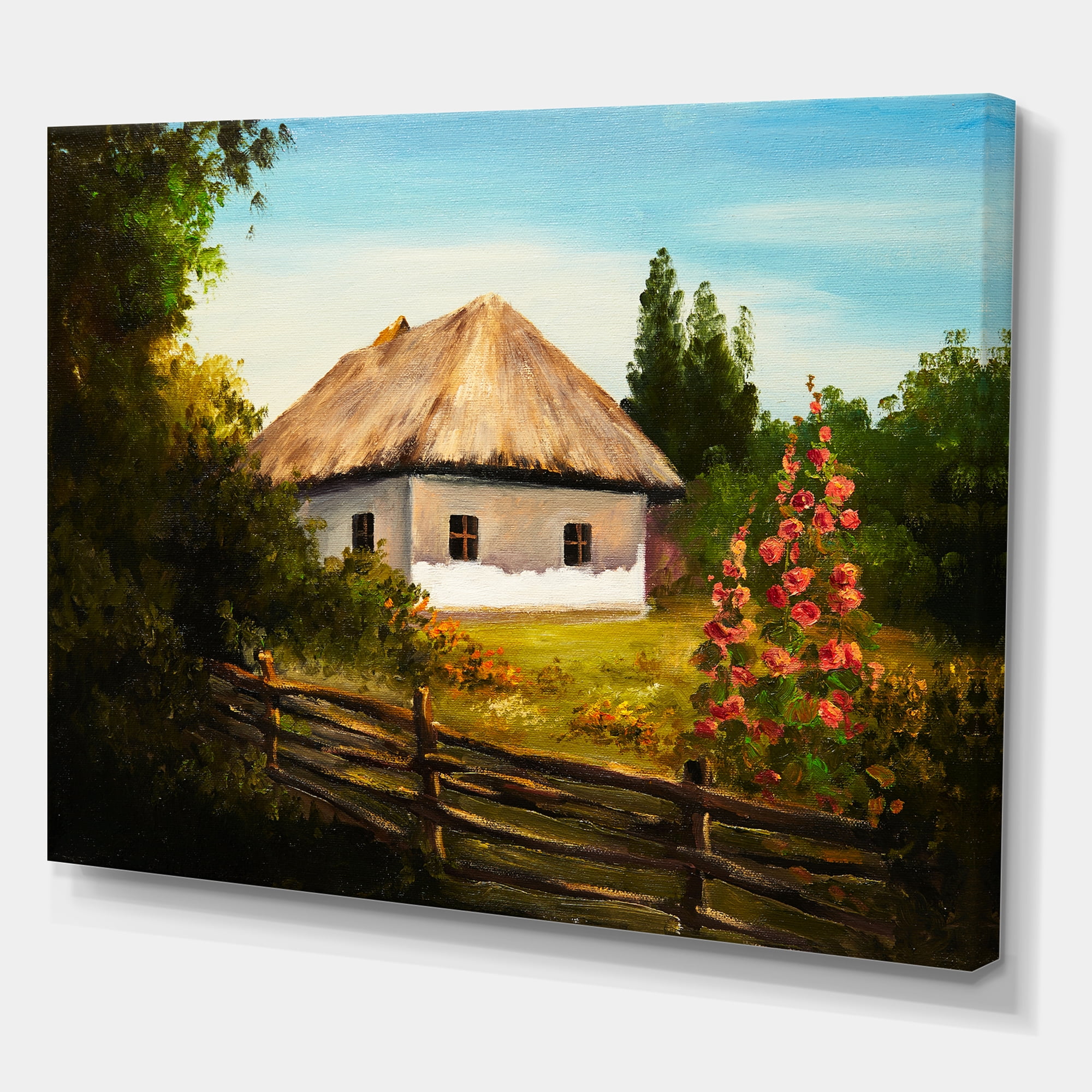 Designart ' House With Blossoming Flowers On The Mountain II ' Traditional Canvas Wall Art Print