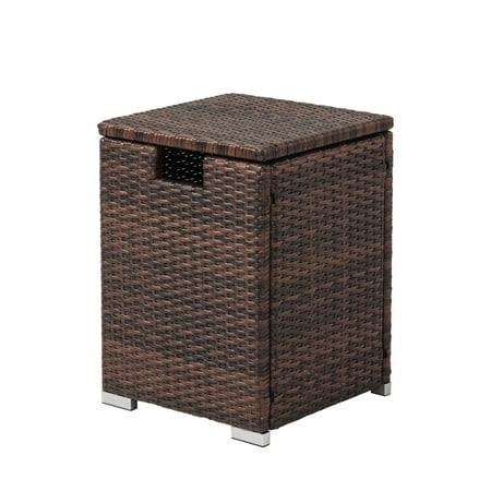 COSIEST Outdoor Hideaway Brown Square Wicker Tank Table for Gas Fire Pits