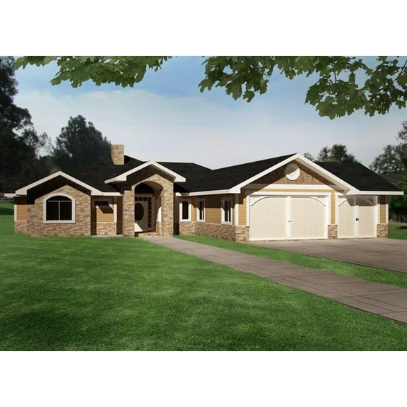 001-3459: Northwest Ranch 2 Bed, 3 Bath Luxury Home Plan, 2039 Sq Ft: Full Blueprints with License to Build by Home Plan Marketplace - Lesuto