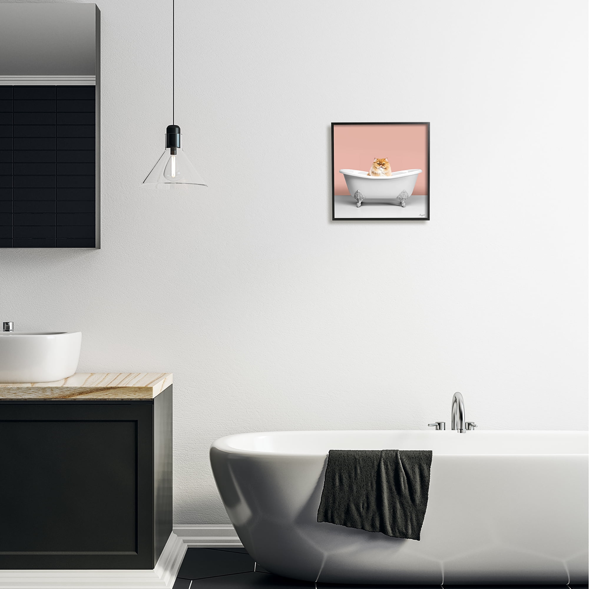 Stupell Industries Orange Cat in Bathtub Animals & Insects Painting Black Framed Art Print Wall Art, 12 x 12