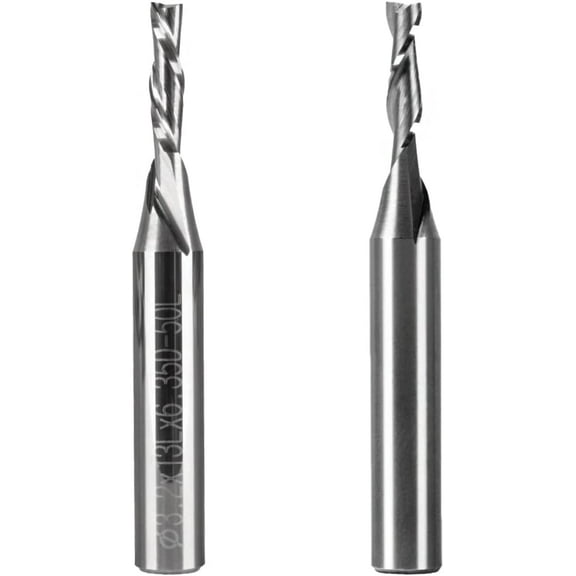 POWERTEC 73029 Up Cut & Down Cut Spiral Router Bits Set – Standard 1/4" Shank Solid Carbide Router Bit, 1/8 Inch Cutting Diameter and 1/2-Inch Cutting Length, 2 PK