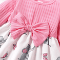 thumbnail image 3 of PatPat Baby Girl Pink Ribbed Bowknot Long-sleeve Splicing Cartoon Elephant Print Dress, 3 of 6