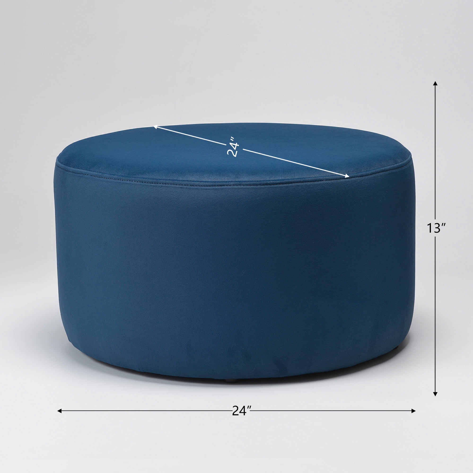 Modern Round Velvet Upholstered Ottoman with Soft Padded Seat, Multi-Functional Sofa Footrest, Side Table, Extra Seating (Navy, 24" D x 24" W x 13" H)