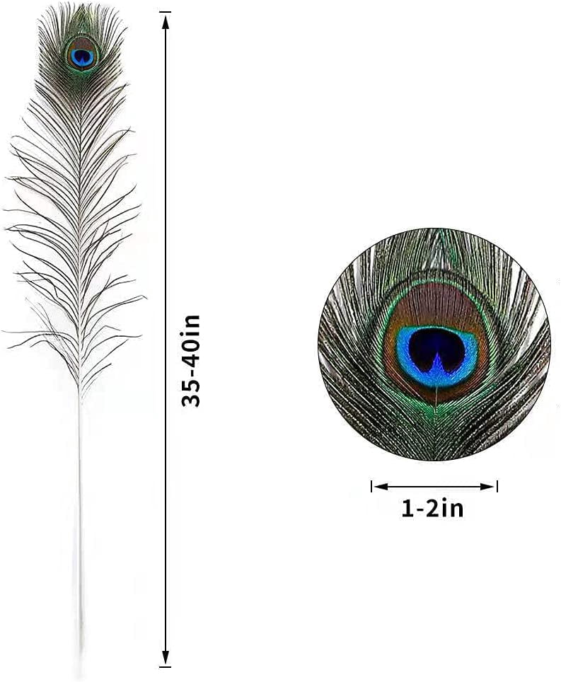 20pcs Natural Long Peacock Feathers 35-40 inch for DIY Craft, Party, Wedding Christmas Decoration and Floral Arrangement