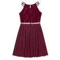 thumbnail image 5 of iEFiEL Big Little Girls Halter Neck Chiffon Summer Dress Sleeveless Rhinestone Wedding Birthday Party Dress Burgundy 14, 5 of 6