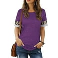 thumbnail image 3 of Birdeem Fashion Womens Leopard Splicing Stripes Round Neck Casual Short Sleeves Tops, 3 of 7