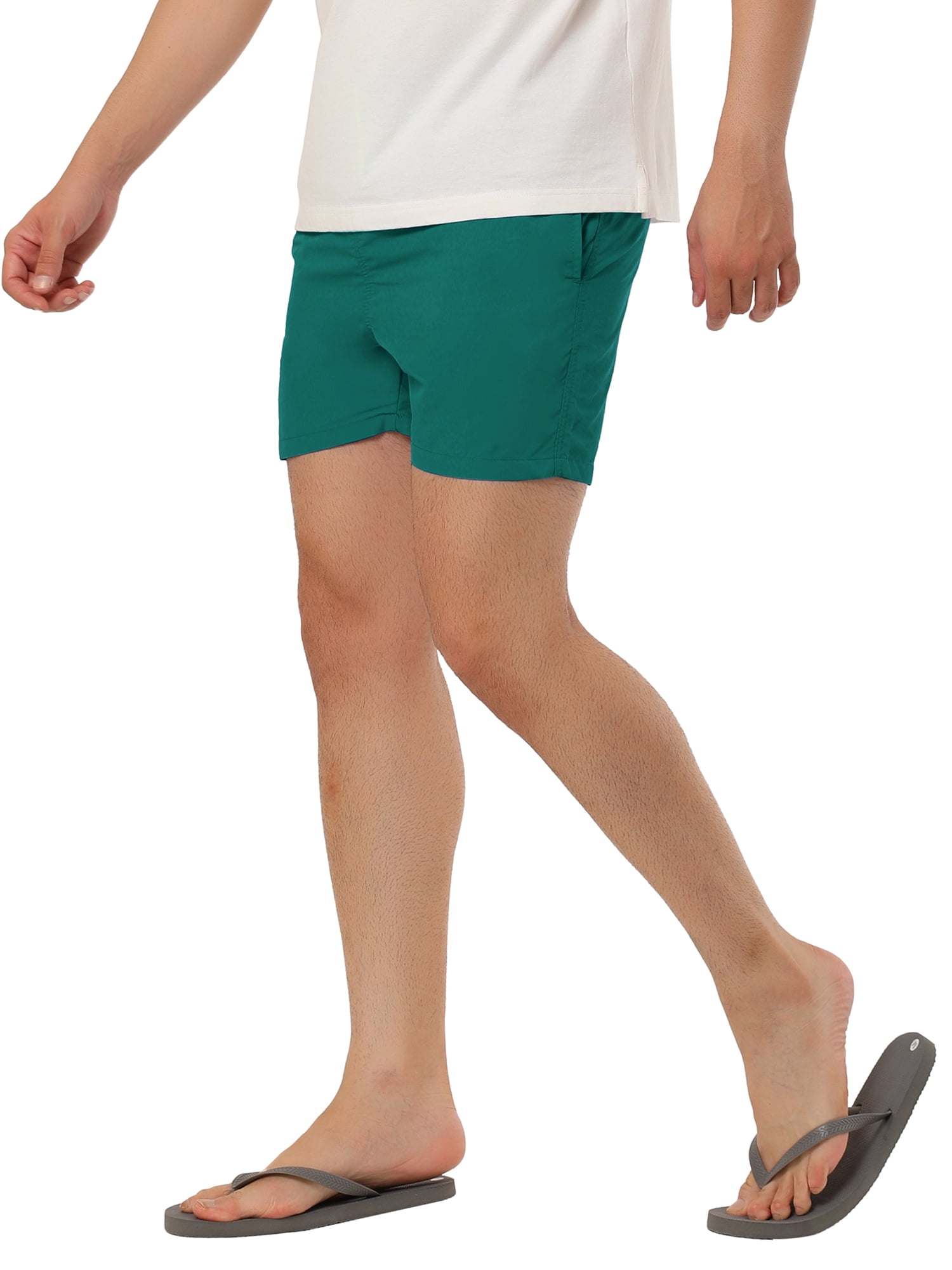 Unique Bargains Men's Summer Holiday Mesh Lining Drawstring Waist Solid Board Shorts 38 Dark Green