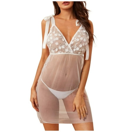 

LONKITO Lingerie for Mesh Fashion Mesh Pajamas Nightdress Lingerie Women Underwear Sleepwear White S Gifts