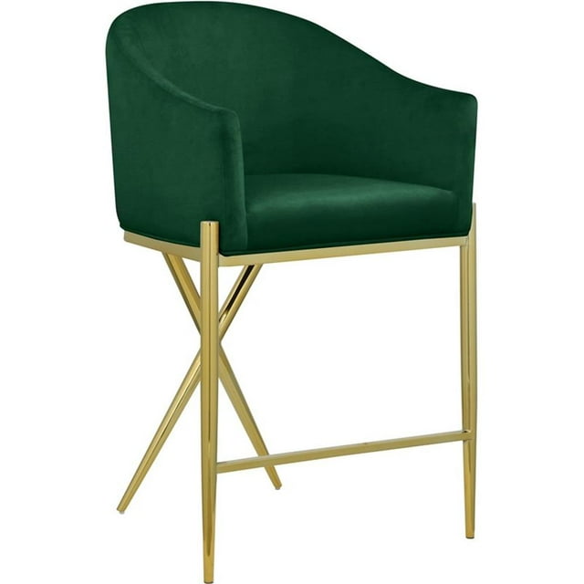 Meridian Furniture Xavier Green Velvet Counter Stool with Gold Metal Legs