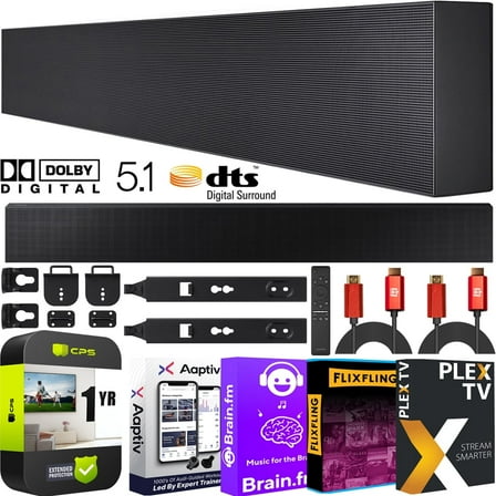 Samsung HW-LST70T 3.0ch The Terrace Soundbar Dolby 5.1ch Built in Subwoofer & Outdoor Weather Resistant Bundle w/ Wall Mount   CPS Protection Pack Pack   2 Deco Gear HDMI Cables  Streaming Kit
