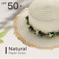 thumbnail image 3 of Sombrero de paja para mujer con circunferencia de 56-58 cm, sombrero para el sol, protector solar, para exteriores, con guirnalda, sombrero de copa plana, sombrero de playa, sombrero para el sol, 3 of 5