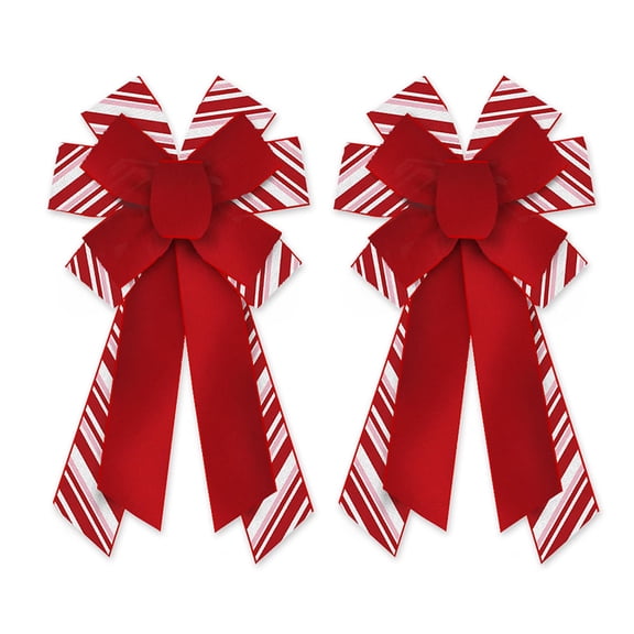 Hying Large Christmas Bows for Wreath,Merry Christmas Wreath Bows White Red Stripes Bow