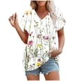 thumbnail image 5 of CFLVAEK Casual Short Sleeve Tshirts Loose Fit V Neck Summer Tshirt Vintage Flower Graphic Tees Going Out Tunic Tops Multicolor XL, 5 of 5