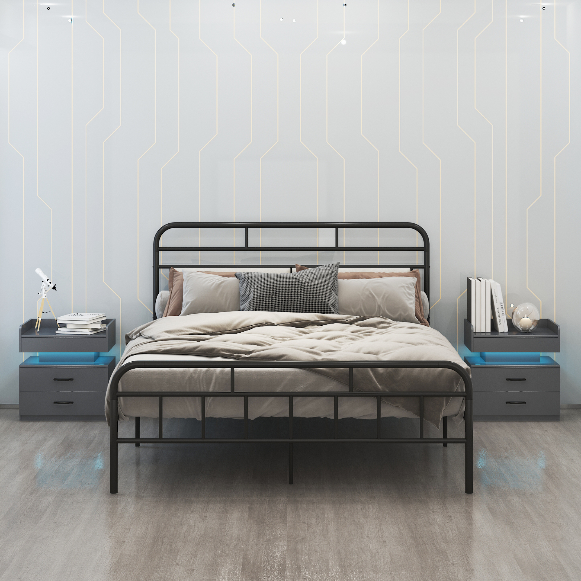 Leumius Nightstand with Adjustable LED & 2-Drawers,Modern Bedside Table, Coffee Table,Sofa Side Table,End Table for Bedroom Living Room,Grey