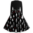 thumbnail image 3 of Women's Christmas Flare Dress Long Sleeve V-Neck Retro Party Casual Dress with Snowflake, Christmas Tree, Snowman Print, Hollow Out Design for Holiday, Merry Christmas,Black,S, 3 of 3