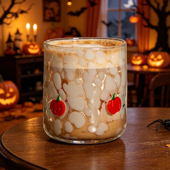 Halloween Icon Glass Cups - 16 oz Pumpkin,Ghost,Bat,Cat Icon Juice Glasses Old Fashioned Drinking Cups - Ideal for Halloween Thanksgiving Party Decoration,Friends Lovely Gifts（C）