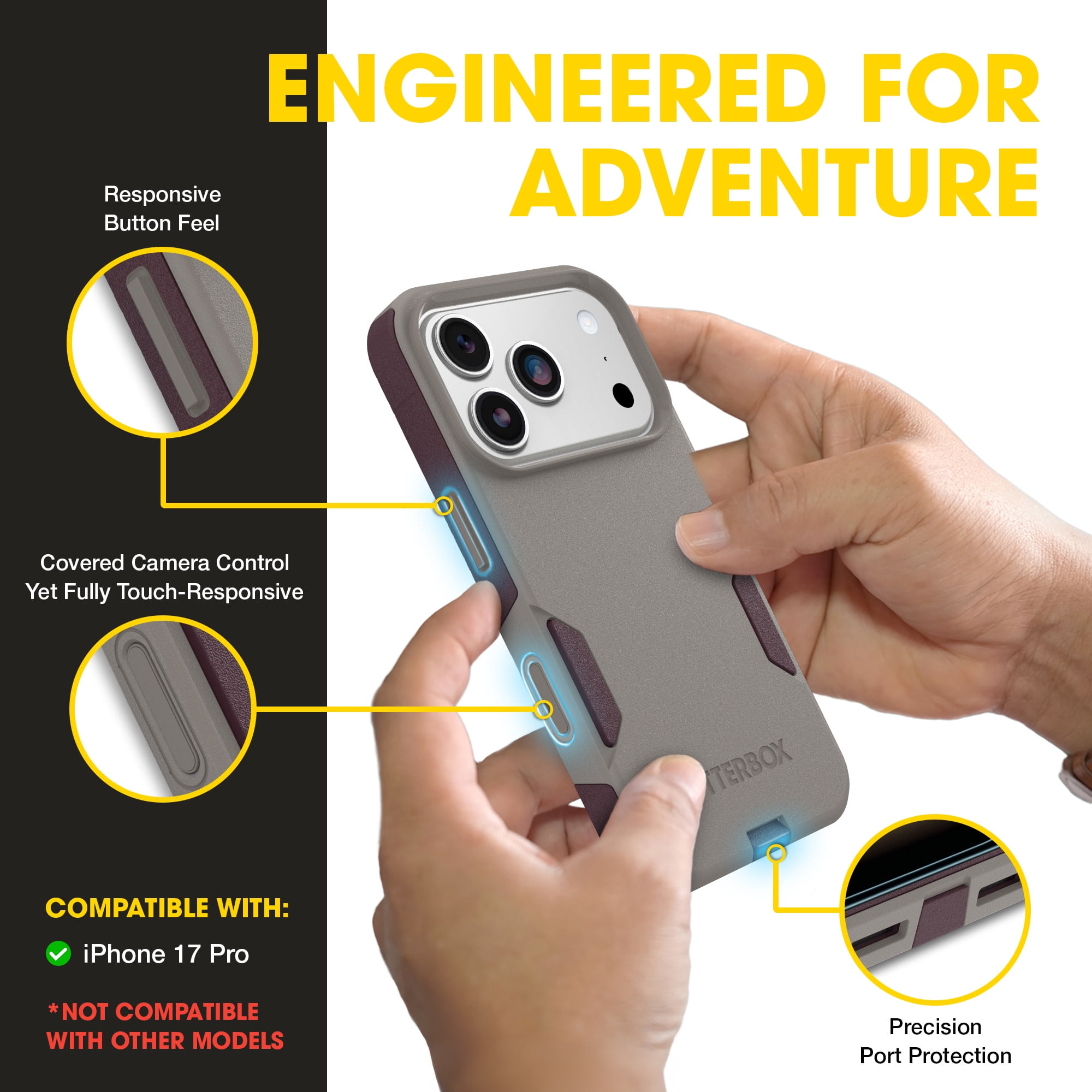 OtterBox iPhone 17 Pro (Only) – Commuter Series Case – Built-In MagSafe – Thin, Dual-Layer, Pocket-Friendly, Port Cover – 50 Shades of Kinda Purple