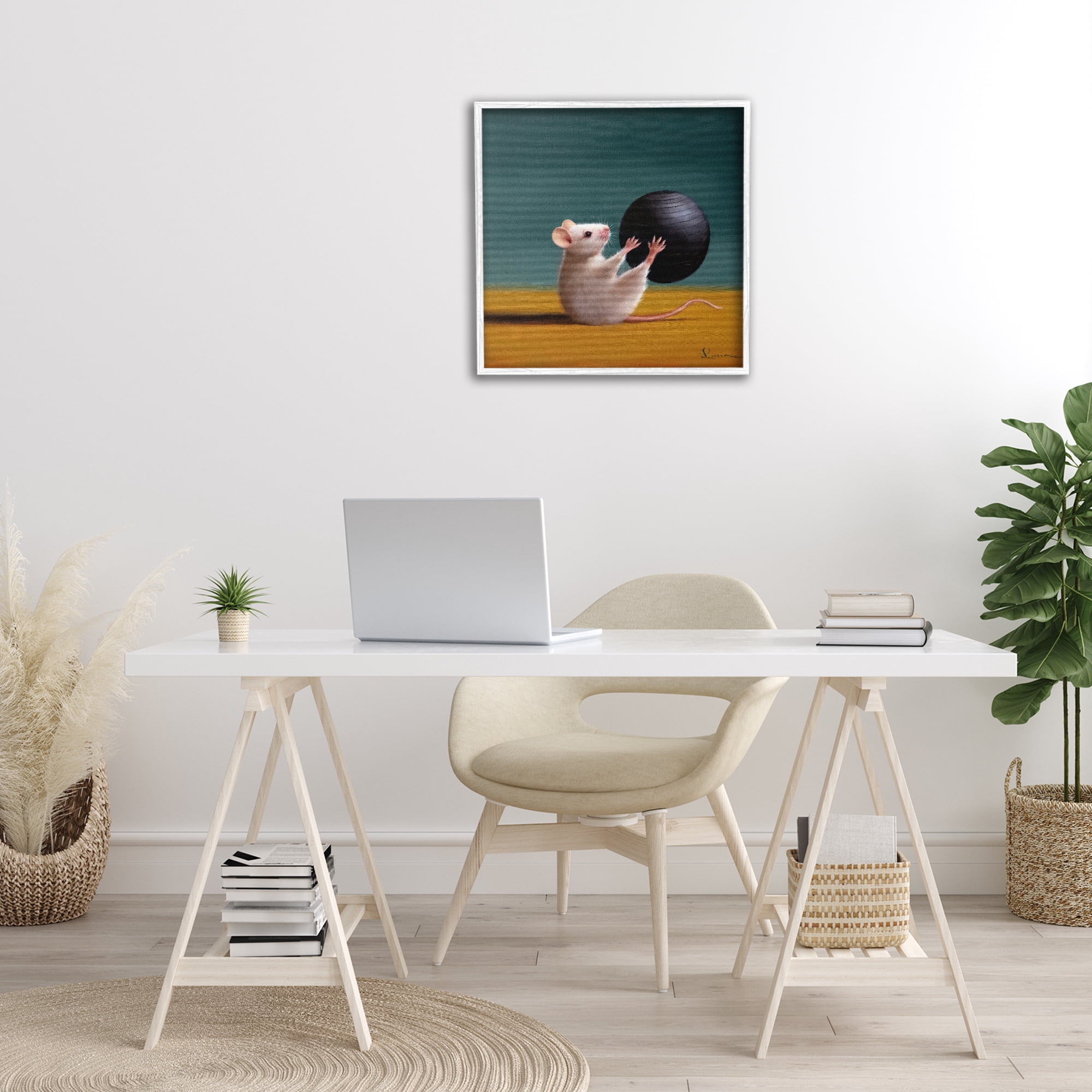 Stupell Industries Mouse with Exercise Ball Animals & Insects Painting White Framed Art Print Wall Art, 24 x 24