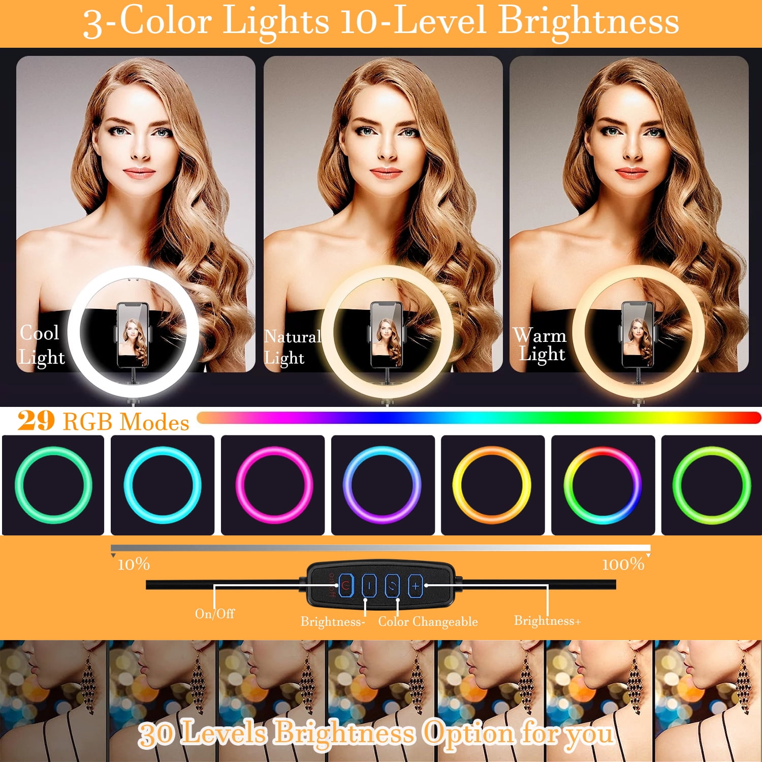  10 Selfie Ring Light with 63 Tripod Stand & Phone