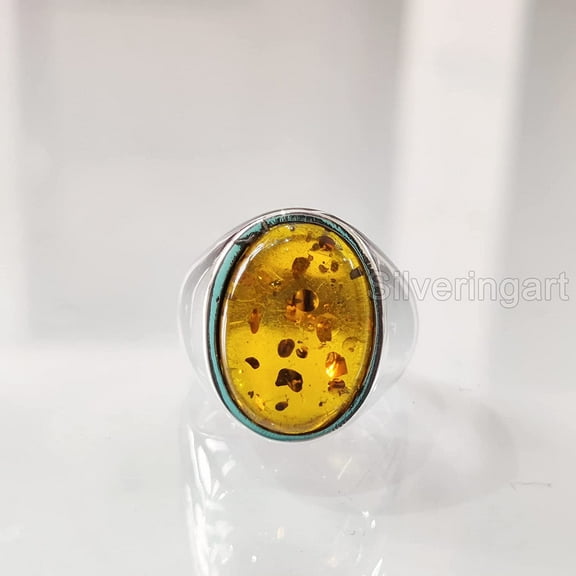 Baltic Amber Mans Ring, Natural Baltic Amber ring, Silver Jewelry, 925 Silver Ring, Birthday Gift, Heavy Mens Ring, Arabic Design, Ottoman Style Ring, Christmas, Turkey Mens Signet Ring