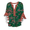 thumbnail image 4 of Bovemsi Women's 3/4 Sleeve V Neck Lace Trim Button Up Top - Casual Bubble Wrinkles Blouse with Relaxed Fit, Green, L, 4 of 4