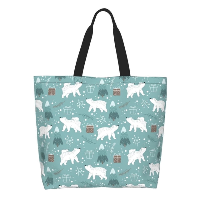 Balery whiter Snow bear Print Bolsa Tote Estilo Estético con Cremalleras, Bolsa de Hombro, Bolsa de Compras Grande y Plegable
