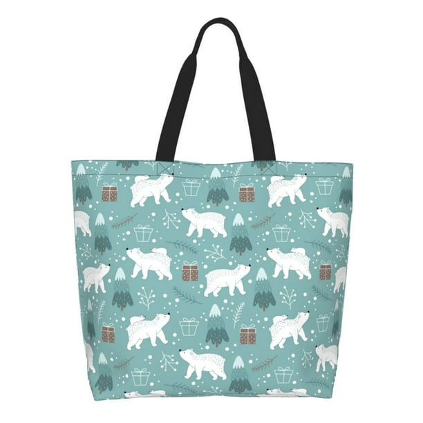 Balery whiter Snow bear Print Bolsa Tote Estilo Estético con Cremalleras, Bolsa de Hombro, Bolsa de Compras Grande y Plegable