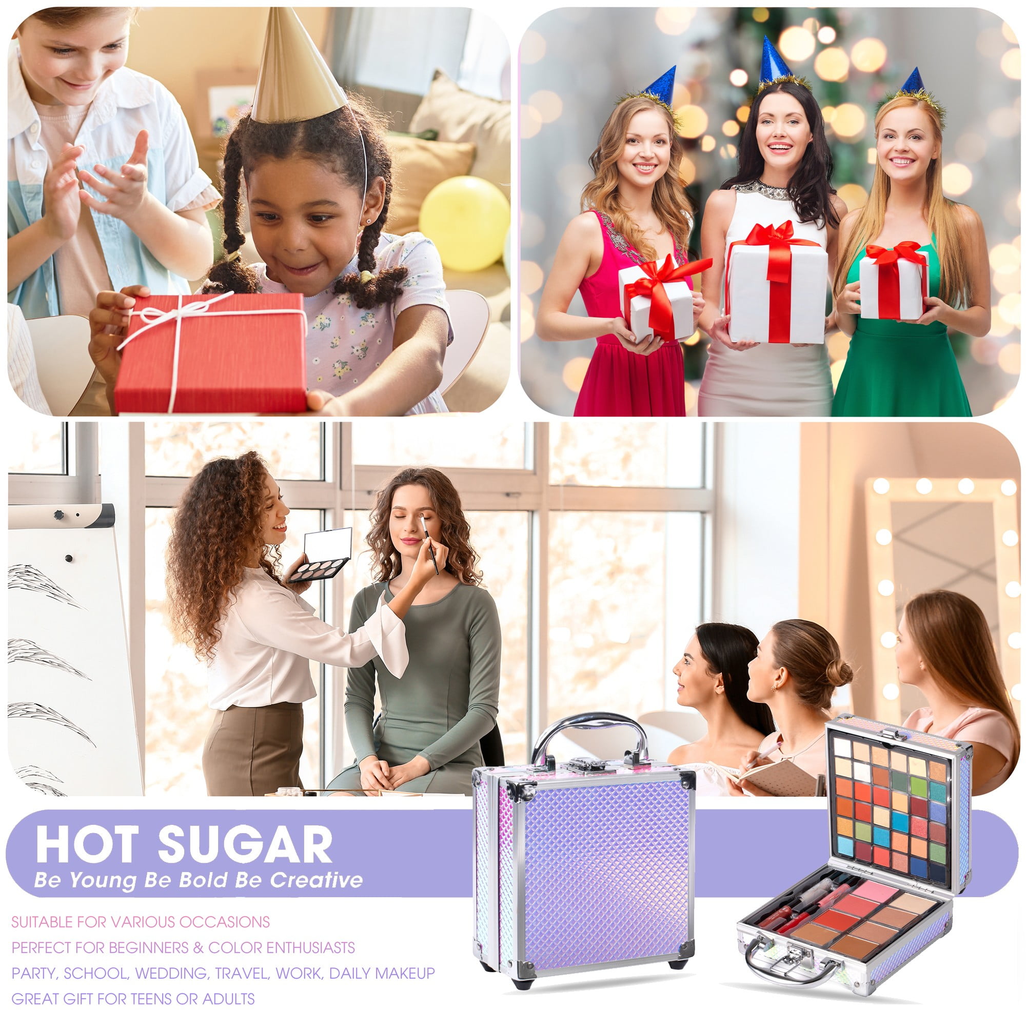 Hot Sugar Girls Makeup Kit, Little Girl Makeup Set, Makeup Kit for Teenagers 13-15 Includes Eyeshadow Lip Gloss Blush Highlighter Bronzer Brush (Mermaid)