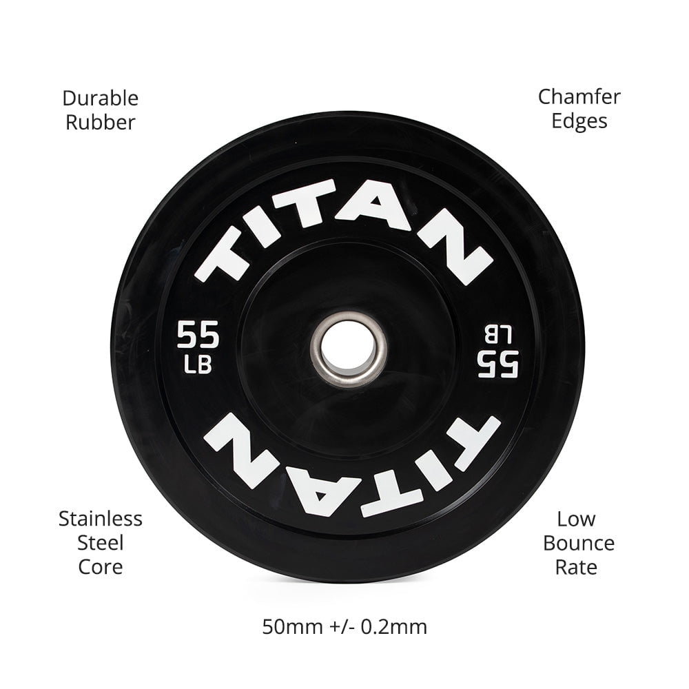 Titan Fitness 55 LB Single Economy Series Black Olympic Bumper Plate, Durable Rubber Exterior with Steel Core, Weightlifting and Strength Training Weight Plate