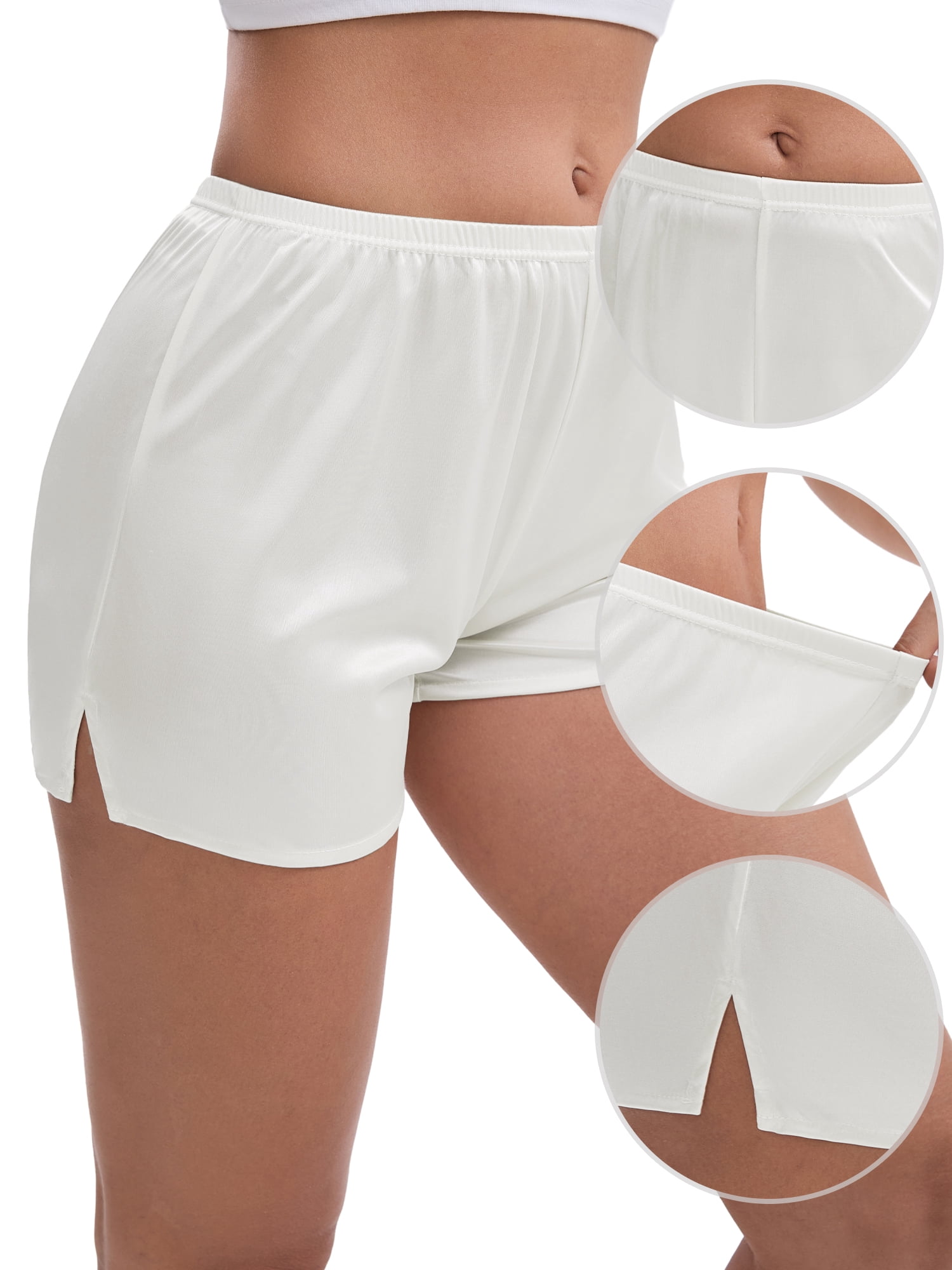 DARING DIVA Women's Ice Silk Smooth Slip Shorts for Lounge and Pettipants M White