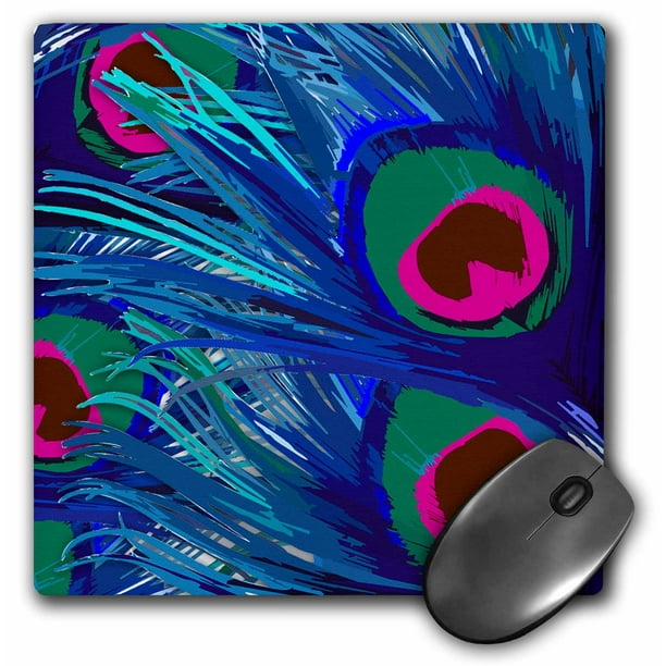 3dRose Vector peacock feathers in electric blue and pink, Mouse Pad, 8 ...