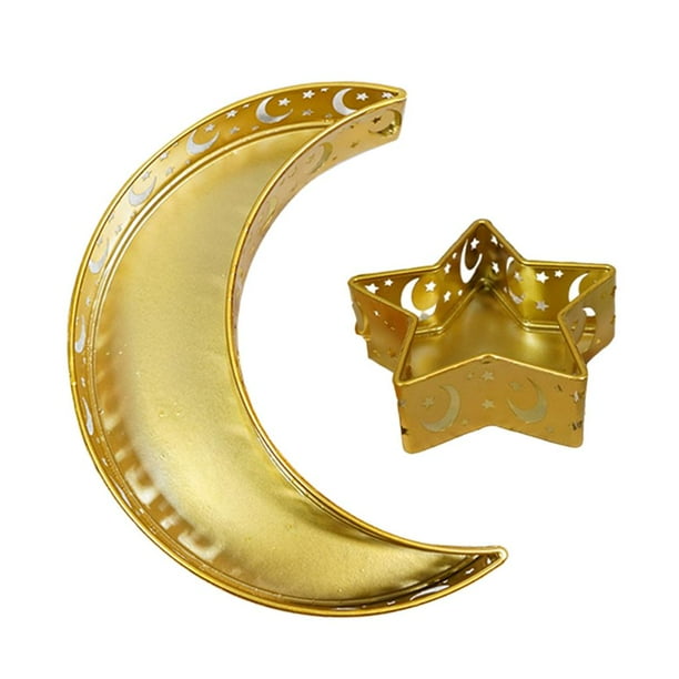 Bandeja para servir comida de Ramadán con forma de luna y estrella, para mesa de Eid al-Fitr Luna Estrella Dorada
