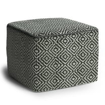 Simpli Home Briella Boho Square Woven Pouf in Gray and White