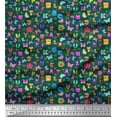 thumbnail image 1 of Soimoi Green Rayon Fabric Insect,Sun & Cartoon Alphabets Text Decor Fabric Printed BTY 56 Inch Wide, 1 of 1