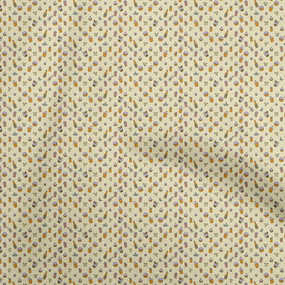 oneOone Cotton Cambric Light Yellow Fabric Ice Cream & Cupcakes Craft Projects Decor Fabric Printed By The Yard 42 Inch Wide